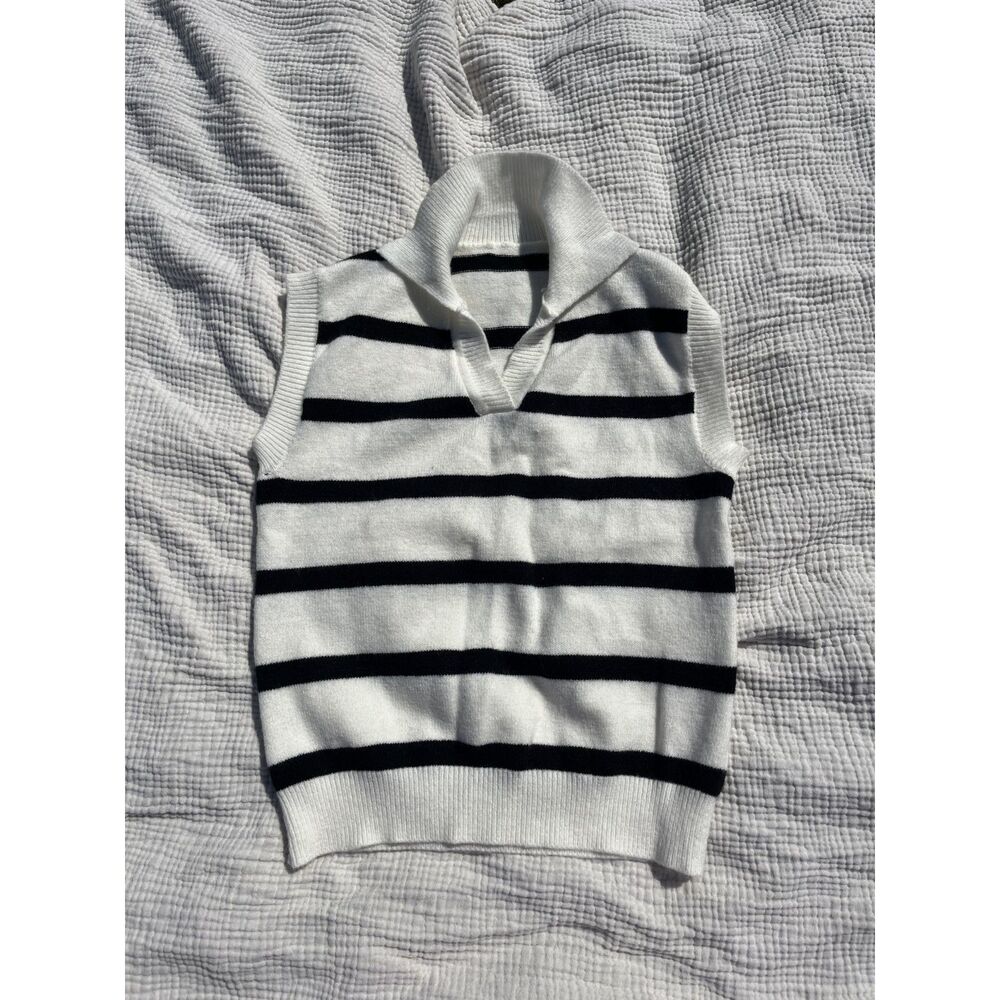 Women’s Black & White Striped Sweater Vest – Size Small